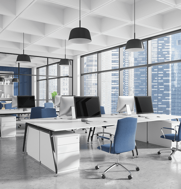 Modern office with blue chairs