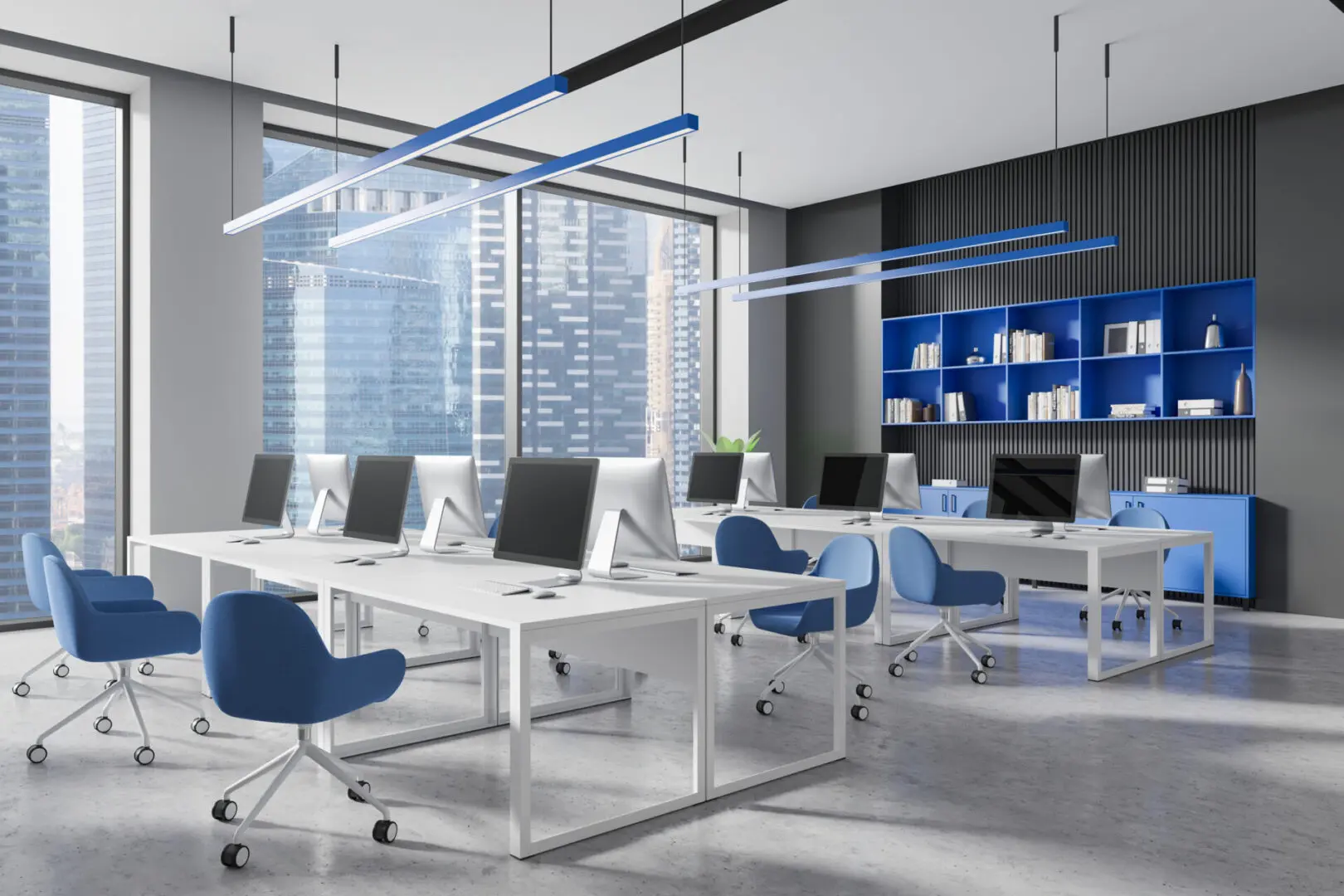 Sleek office design with computers