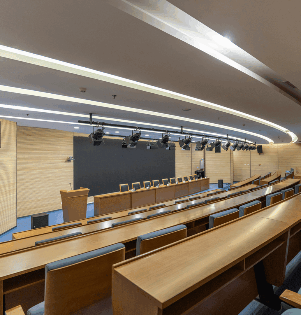 Auditorium setup with podium and seating