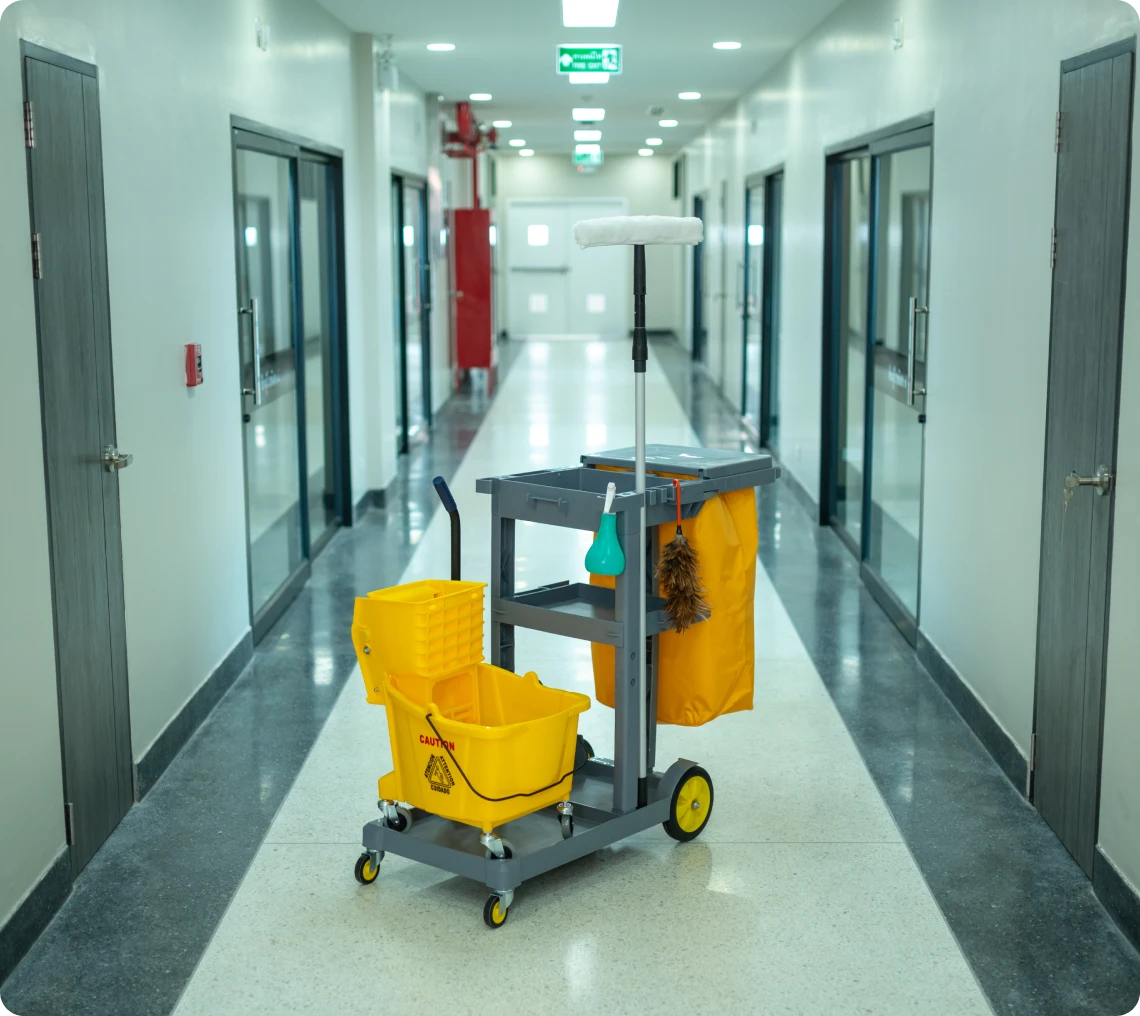 Janitorial equipment in corridor